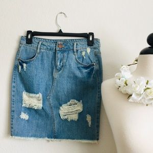 Distressed Pencil Denim Skirt